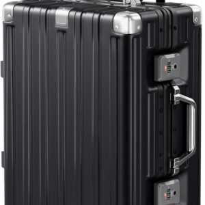 Carry On Luggage Aluminum Frame No Zipper Metal Hardshell PC+ABS Luggage Noble TSA Airline Approved Suitcase with Spinner Wheels 20 Inch Black 1