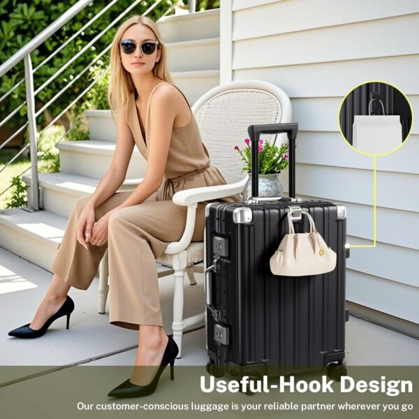 Carry On Luggage Aluminum Frame No Zipper Metal Hardshell PC+ABS Luggage Noble TSA Airline Approved Suitcase with Spinner Wheels 20 Inch Black 5