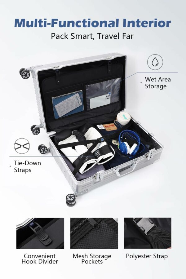 Carry On Luggage with Aluminum Frame, 20 Inch PC Hard Shell Suitcase with Spinner Wheels and TSA Lock 5