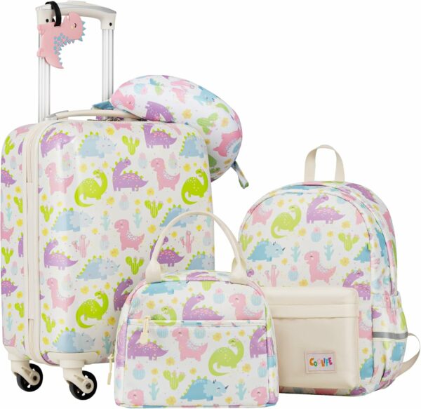 Luggage Set 5 Piece Suitcase Set 16’’ Carry on Hardside Spinner Toddler Luggage Travel Rolling Luggage Girls Boys 1
