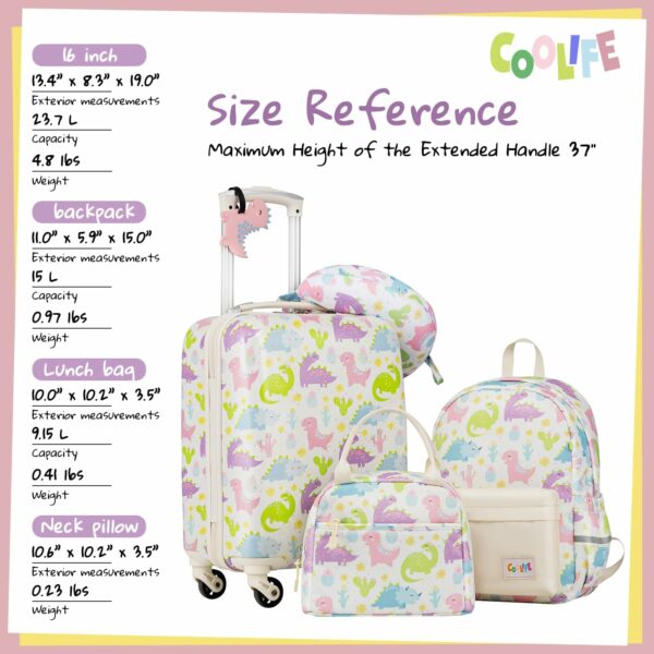 Luggage Set 5 Piece Suitcase Set 16’’ Carry on Hardside Spinner Toddler Luggage Travel Rolling Luggage Girls Boys 7