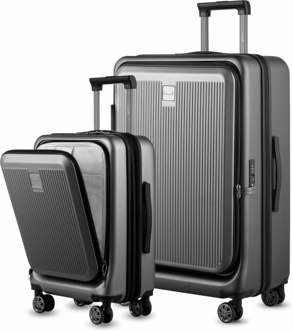 Luggage Sets 2 Piece, 20 Inch Carry On Luggage with USB Port and 28 Inch Checked Luggage with Front Opening, Expandable Suitcase TSA Approve Black
