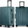 Zipperless Luggage Airline Approved with Aluminum Frame, Lightweight PC Hardside Luggage with Spinner Wheels, Metal Travel Luggage with Double TSA Locks, Carry On 20 Inch, Dark Night Green 1