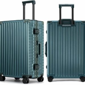 Zipperless Luggage Airline Approved with Aluminum Frame, Lightweight PC Hardside Luggage with Spinner Wheels, Metal Travel Luggage with Double TSA Locks, Carry On 20 Inch, Dark Night Green 1