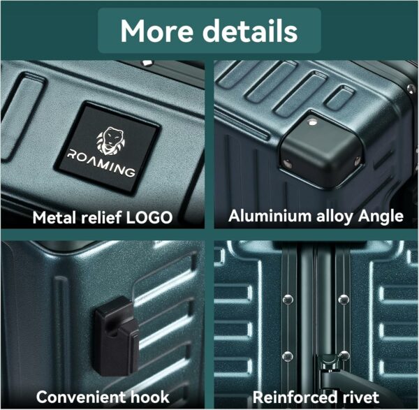 Zipperless Luggage Airline Approved with Aluminum Frame, Lightweight PC Hardside Luggage with Spinner Wheels, Metal Travel Luggage with Double TSA Locks, Carry On 20 Inch, Dark Night Green 8