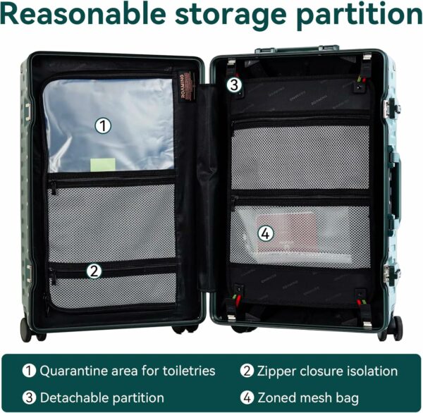 Zipperless Luggage Airline Approved with Aluminum Frame, Lightweight PC Hardside Luggage with Spinner Wheels, Metal Travel Luggage with Double TSA Locks, Carry On 20 Inch, Dark Night Green 9